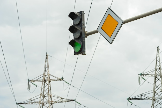 Premium Photo | Traffic light with the sign of the main road against