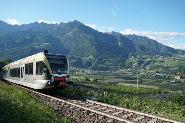 Train running val venosta valley route. Free Photo