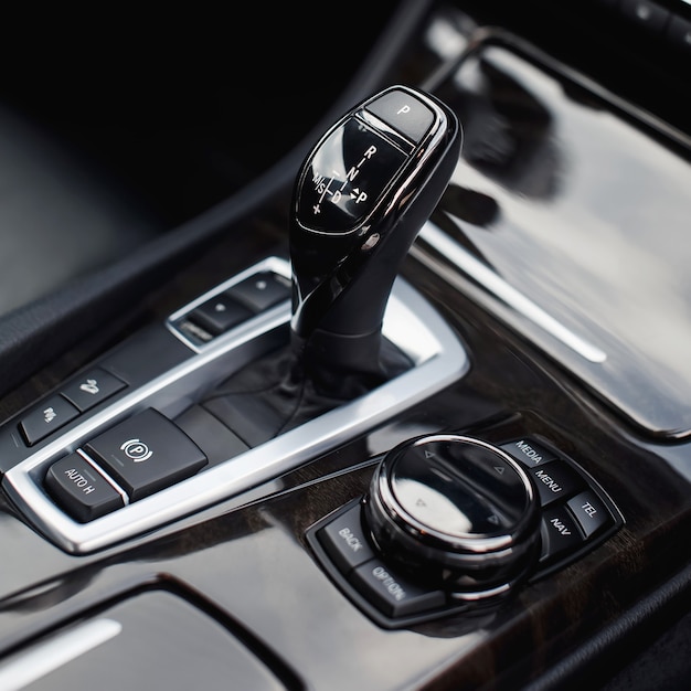 Premium Photo | Transmission gear shift in modern car close up