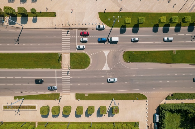 Premium Photo | Transport Aerials - Top Down View Of Freeway Busy City ...