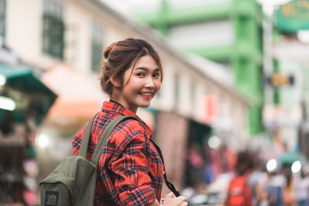 Free Photo | Traveler backpacker asian woman travel in khao san road at