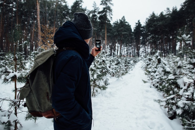 Free Photo | Traveler takes selfie of snowy landscape in winter forest ...