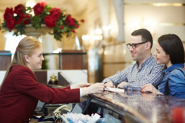 Travelers on reception Free Photo