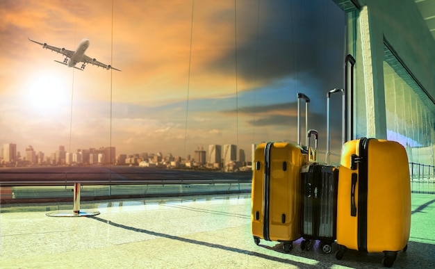 Traveling luggage in airport terminal Premium Photo