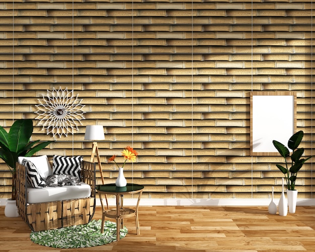 Tropical Design Armchair Plant Cabinet, Bamboo Tile Flooring
