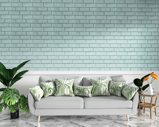 Download Tropical mock up with sofa and decoration and mint brick ...