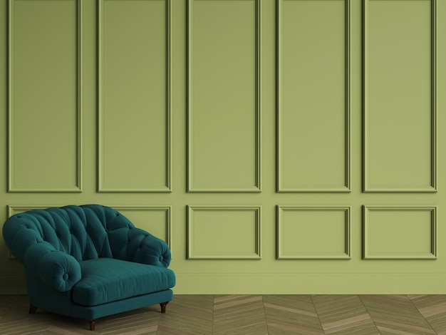 Premium Photo | Tufted emerald green armchair in classic interior with ...