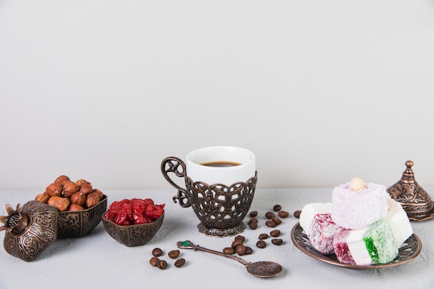 Free Photo | Turkish delight with coffee and hazelnuts