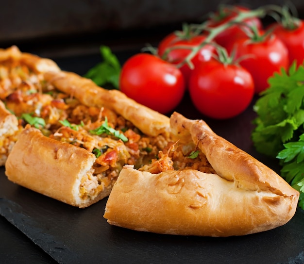 Free Photo | Turkish pide traditional food with beef and vegetables