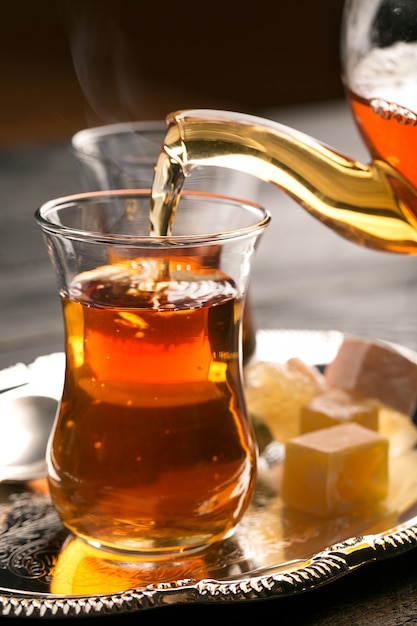 Premium Photo Turkish tea on the table