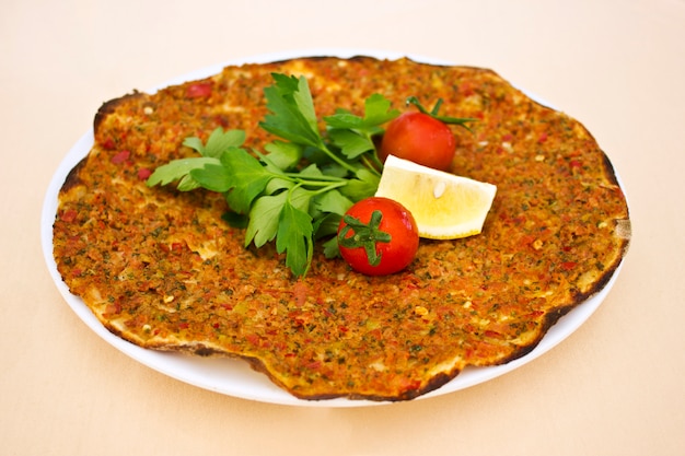 Premium Photo | Turkish tortilla pita with minced meat and spices, with ...