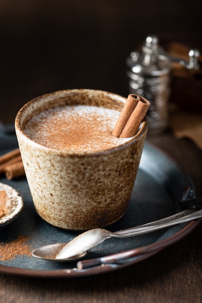 Premium Photo Turkish Traditional Hot Drink Salep On Wooden Surface