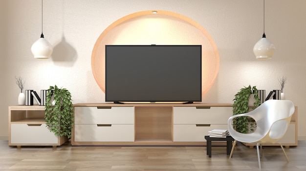 Premium Photo Tv Cabinet In Modern Empty Room Wall Shelf Design Hidden Light Japanese Zen Style Minimal Designs