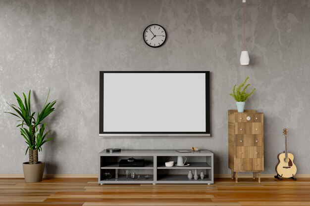 Tv Hanging On Cabinet In Living Room Photo Premium Download