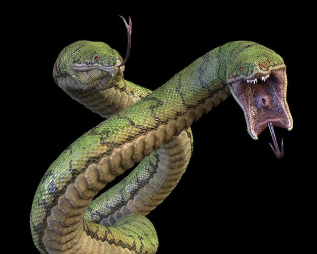 Premium Photo | Two large, toothy snakes. 3d rendering