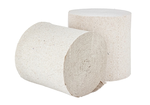 Premium Photo | Two rolls of cheap grey toilet paper isolated on white