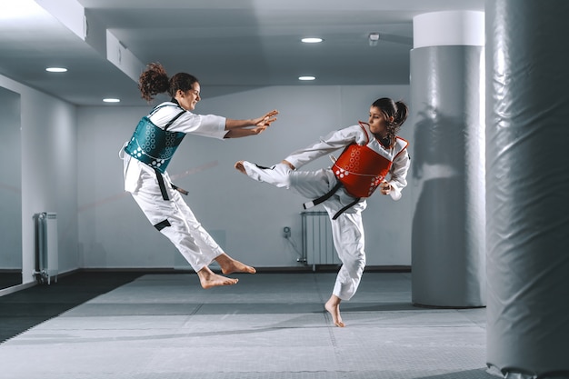 Premium Photo | Two young women practicing taekwondo.