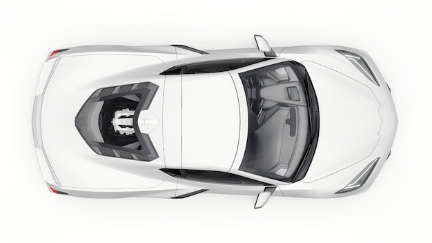 白い孤立した背景にミッドエンジンレイアウトの超近代的な白いスーパースポーツカー プレミアム写真