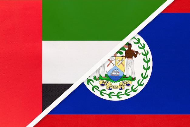 プレミアム写真 アラブ首長国連邦またはuaeとベリーズ テキスタイルの2つの国旗のシンボル