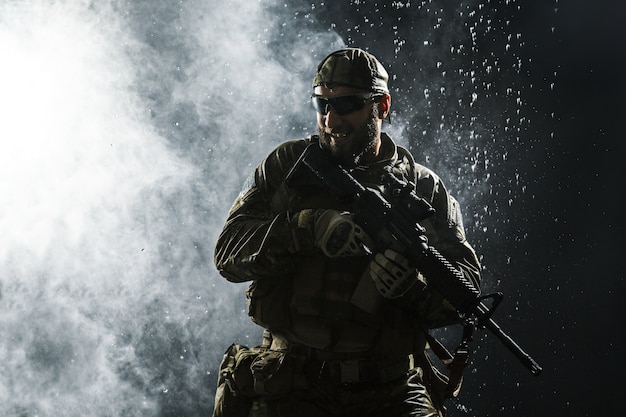 Premium Photo | Us army soldier in the rain