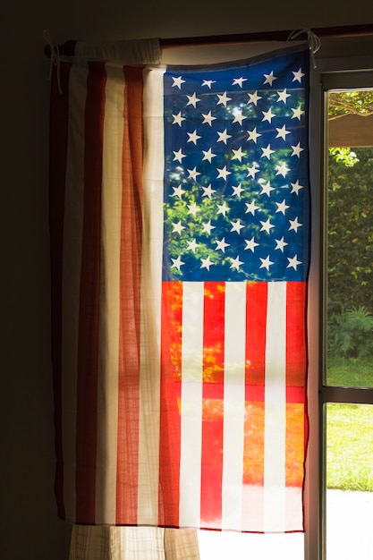 Free Photo | Usa american flag hang on the glass window