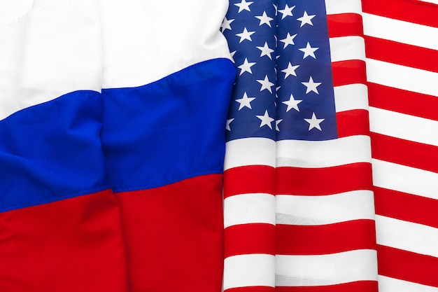 Usa american flag and russian flag together | Premium Photo