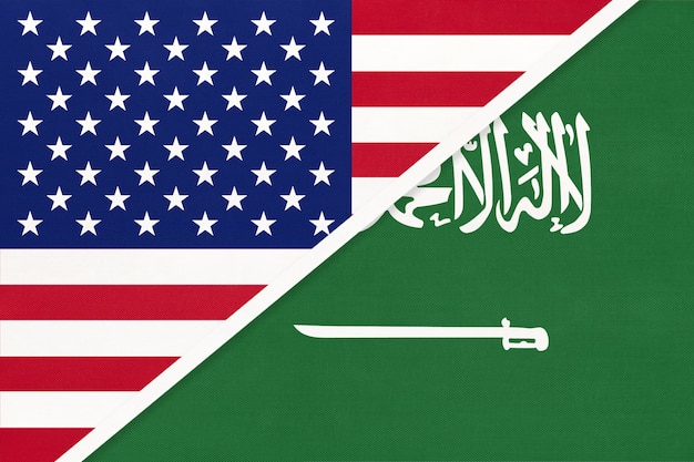 繊維からの米国対サウジアラビアの国旗 プレミアム写真