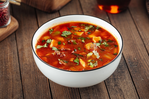 Premium Photo | Uzbek nan zharkop stewed soup with meat and dough