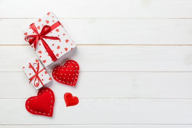 Valentine gift in holiday decoration, copyspace Premium Photo
