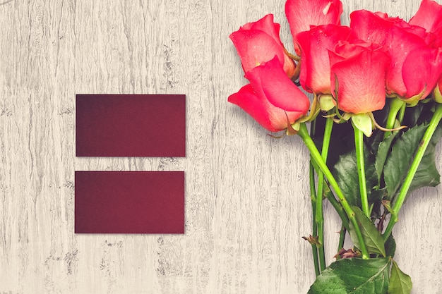 Premium Photo Valentine S Day Composition With Rose Flowers And Greeting Cards