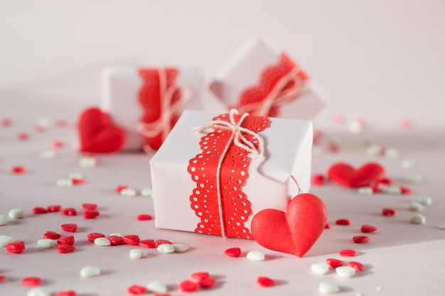 Valentine S Day Gift Boxes With Presents And Decorations On Pink