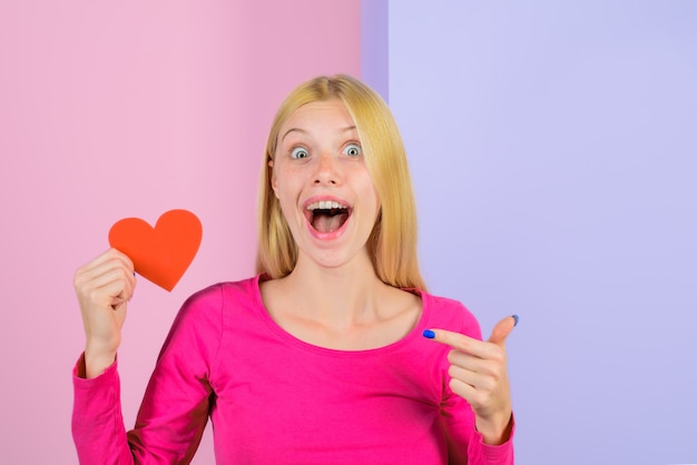 Premium Photo Valentines Day Beautiful Woman With Two Paper Hearts Happy Girl On Valentines