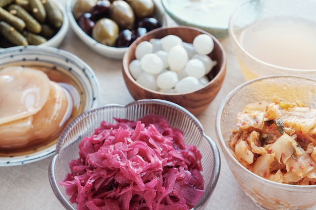 Premium Photo | Variety of fermented probiotic foods for gut health