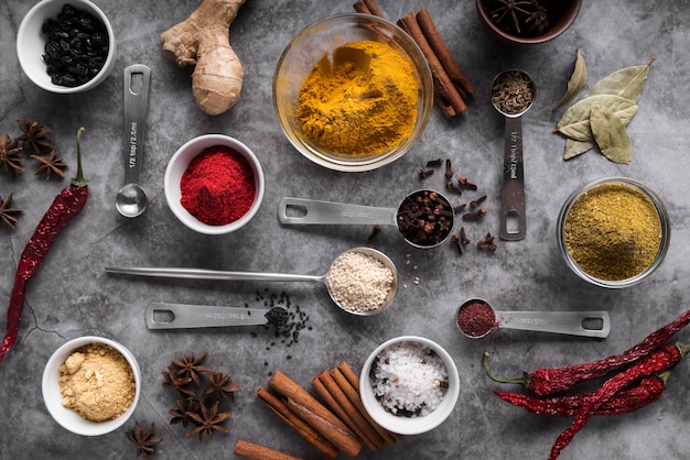 Free Photo | Various condiments in bowls