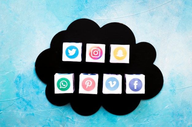 Download Free Various Social Media Icons Boxes On Black Cloud Over Blue Use our free logo maker to create a logo and build your brand. Put your logo on business cards, promotional products, or your website for brand visibility.
