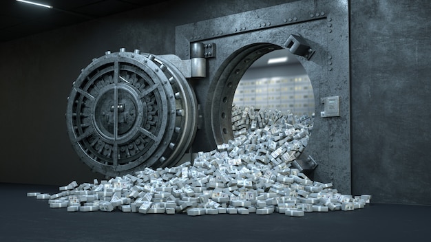 Premium Photo | Vault door in bank with a lot of money