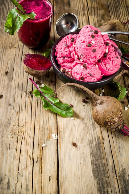 Premium Photo Vegan Beets Ice Cream With Chocolate Drops