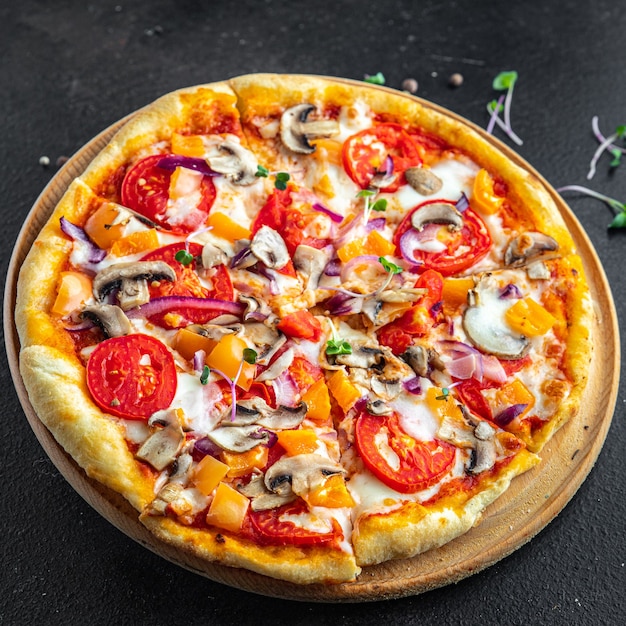 Premium Photo | Vegetable pizza no meat tomato pepper onion mushroom ...