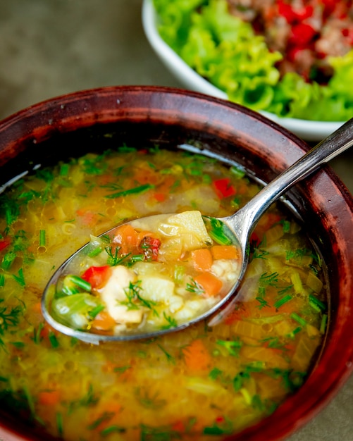 Free Photo Vegetable Soup Served With Herbs