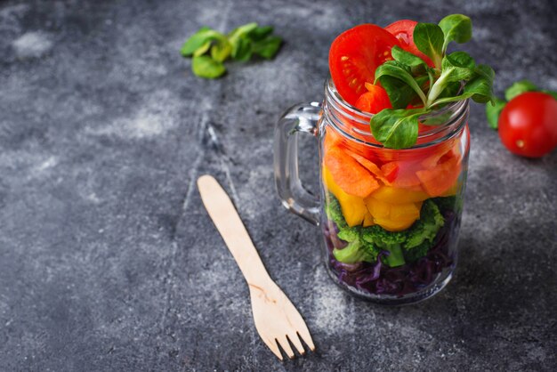 Vegetarian Rainbow Salad In A Glass Jar Premium Photo