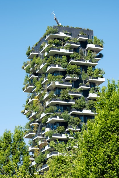 Vertical forest building  in milan italy Premium Photo