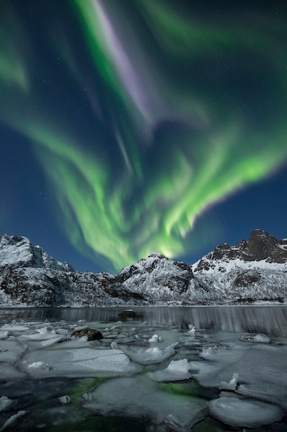 Free Photo | A vertical shot of snowy mountains under a beautiful polar ...