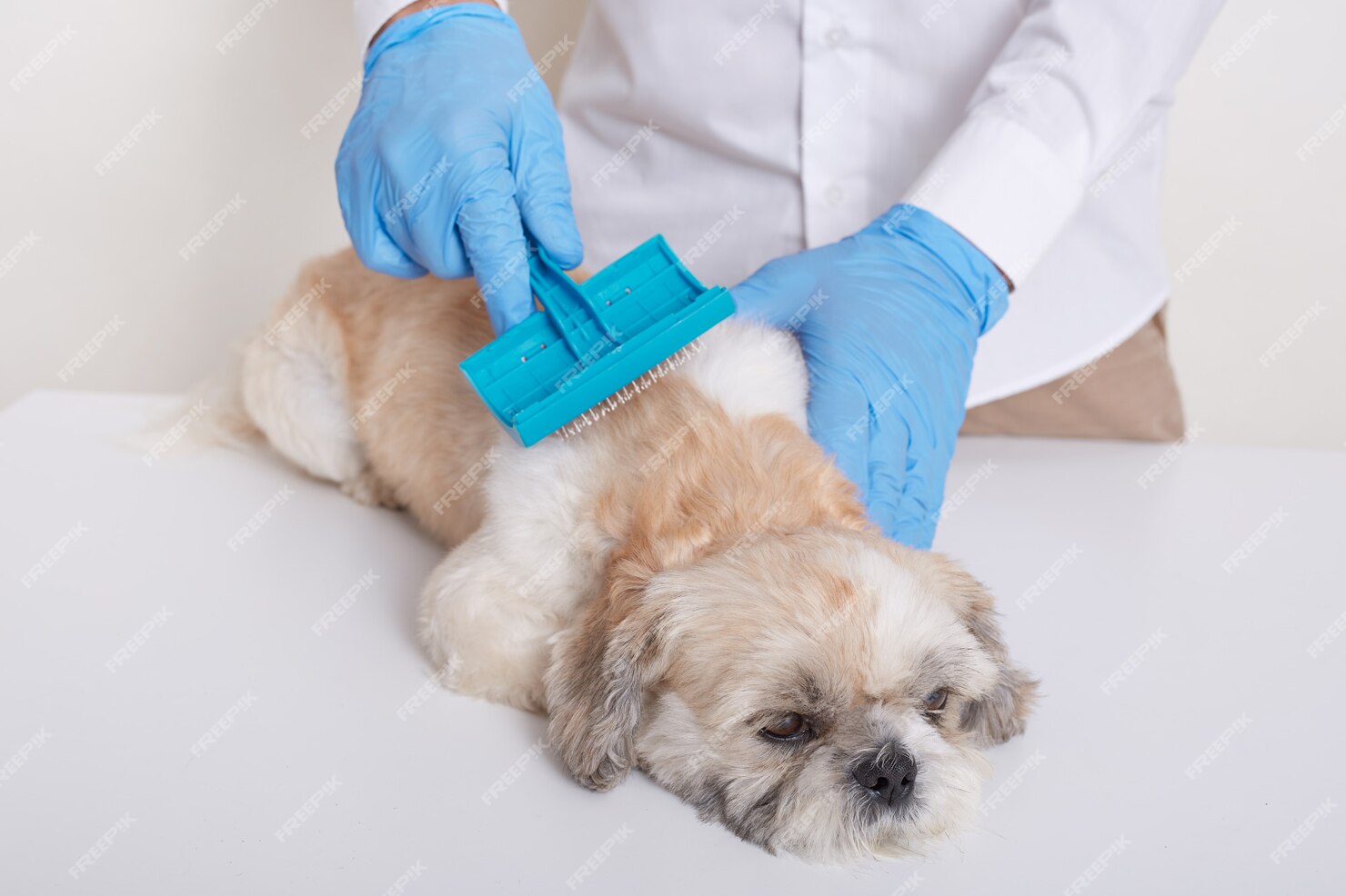 Vet Combing Pekingese Dog Hair Doing Cleansing Procedures Veterinary Clinic 176532 10520 ?w=1480