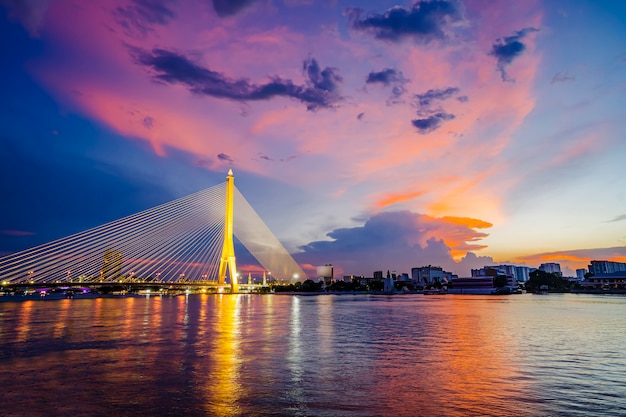 Premium Photo | Vibrance and saturated twilight of rama 8 bridge, the ...