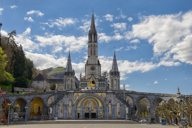 Premium Photo | View of the cathedral in lourdes, france
