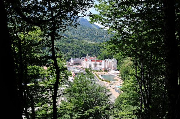 View of the caucasus mountains in krasnaya polyana, sochi, russia Premium Photo