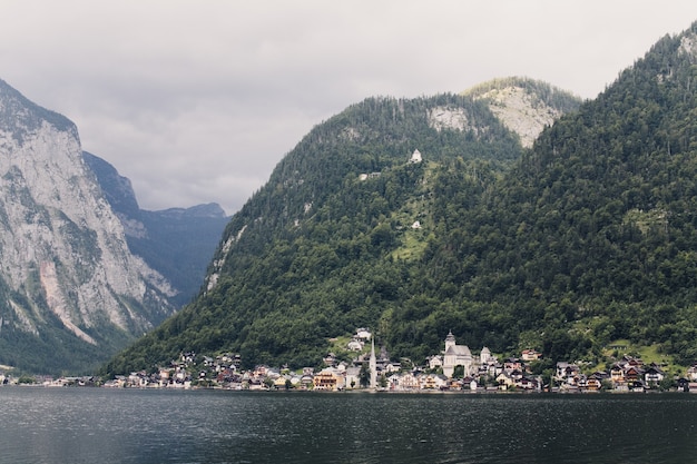 Premium Photo | View of the city by the lake in the mountains