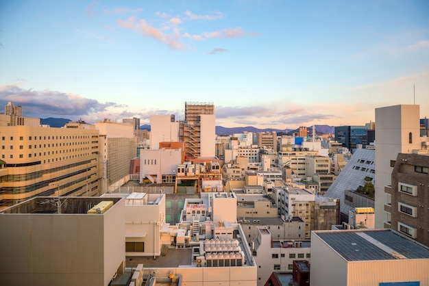 Premium Photo | View of hiroshima skyline in japan at sunset