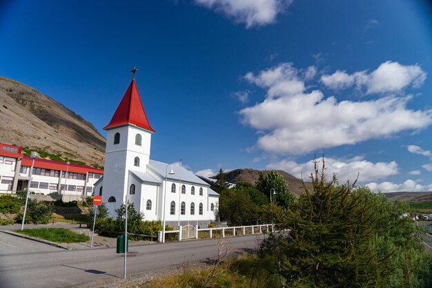 Premium Photo View Of Icelandic Church In The Patreksfjordur City West Fjord During Summertime