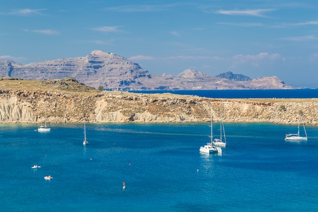 Premium Photo | View of lindos bay, rhodes